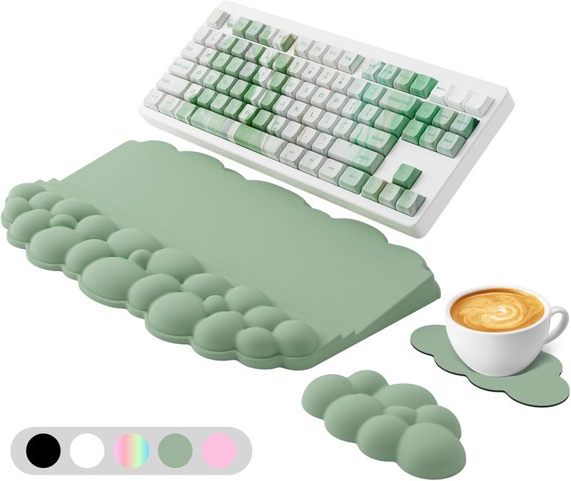 Lomil Wrist Rest with Keyboard Stand, Ergonomic Computer Wrist Support Pad, Cloud Keyboard Riser Holder with Wrist Pad, Memory Foam Desk Cushion, Palm Hand Typing for Office Home School-Green - Image 1
